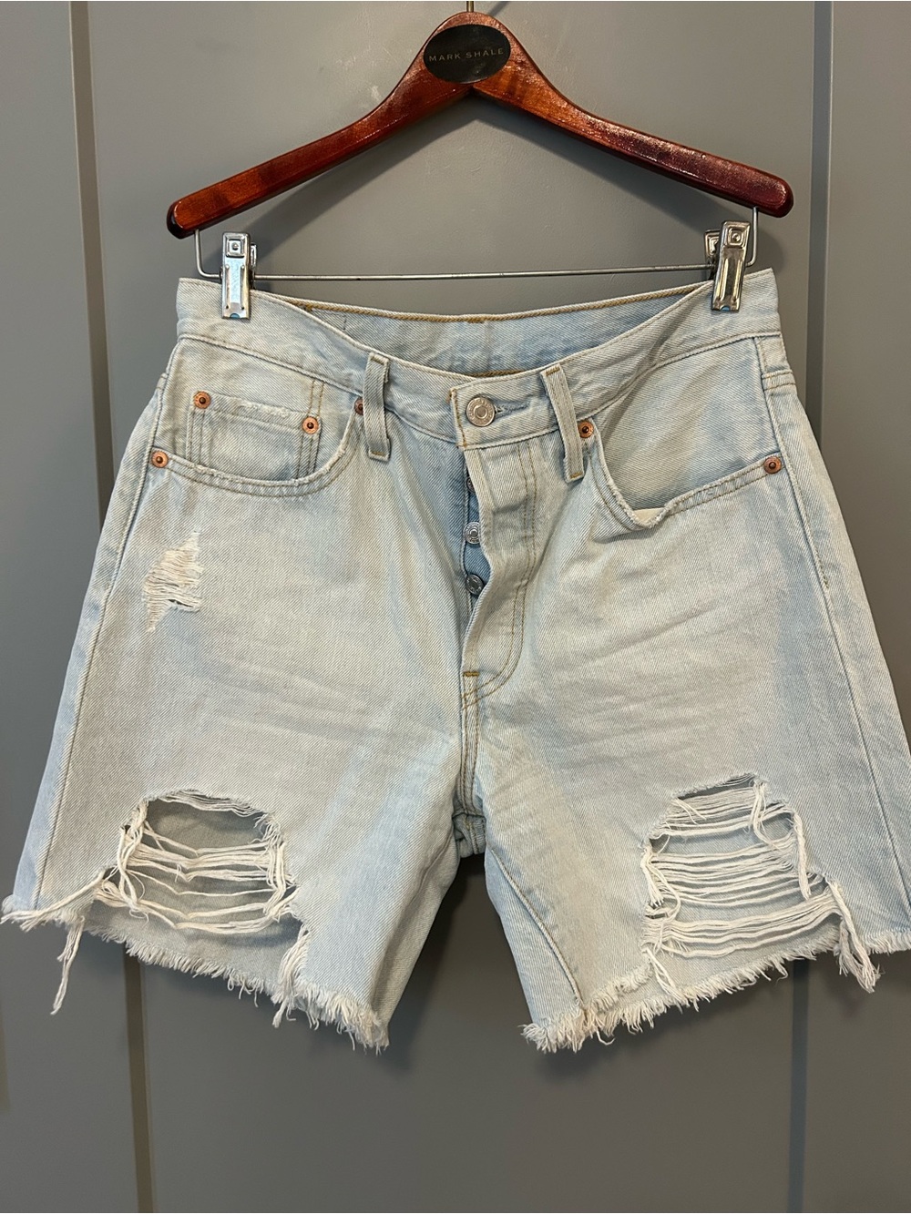 Levi’s Light Wash Distressed Denim Shorts
